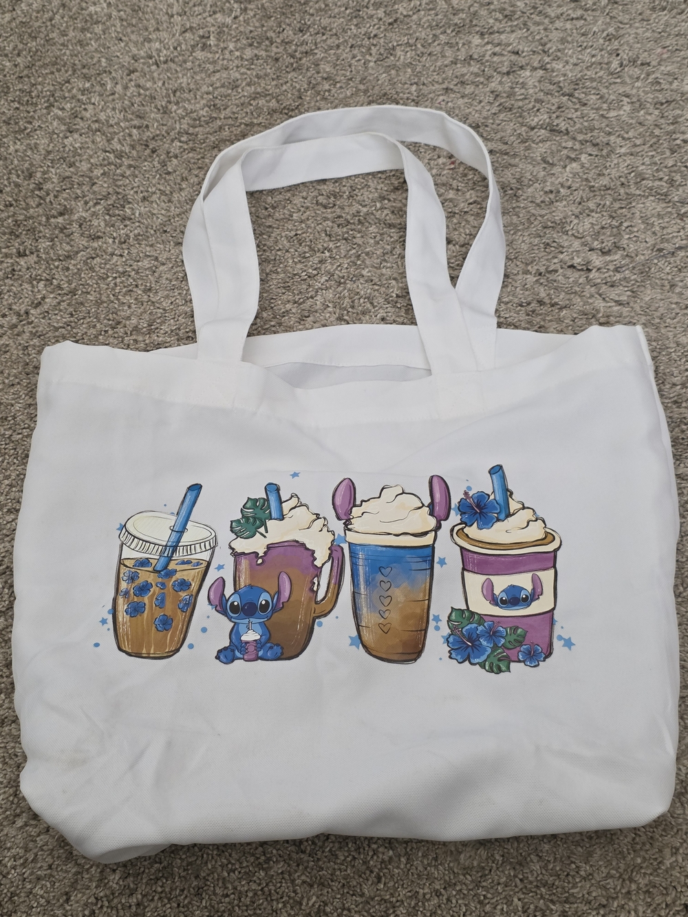 ONE OF A KIND Disney's Stitch On White Fabric Tote/Shopping/Beach Bag 14 X 16